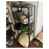 METAL SHELVING UNIT W/ COMPUTER MONITOR,