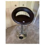 BROWN FAUX LEATHER BAR STOOL, CHROME BASE,