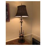 DECORATIVE TABLE LAMP, HARLEQUIN FIGURES, GLASS