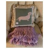 DACHSHUND TAPESTRY DECORATIVE PILLOW, FRINGE