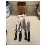 KITCHEN KNIFE SET W/ SHARPENER & EMPTY WOOD