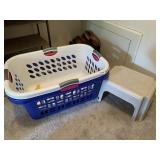 STERILITE LAUNDRY BASKET, RUBBERMAID STEP STOOL.