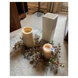 ASSORTED HOME DECOR, PILLAR CANDLES W/ BERRY