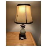 PATINATED METAL BASE TABLE LAMP W/ CERAMIC BODY,