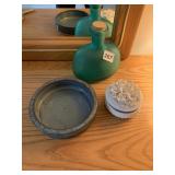 BLUE GLAZED POTTERY DISH, WHITE PORCELAIN HINGED