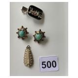 SWANK TRAIN TIE CLIP, PR VTG CLIP-ON EARRINGS W/