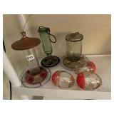 ASSORTED GLASS AND METAL HUMMINGBIRD FEEDERS, VTG