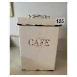 CERAMIC CAFE CANISTER, SQUARE, CREAM W/ BLACK