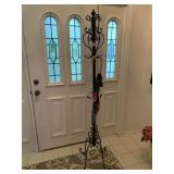ORNATE WROUGHT IRON COAT RACK, SCROLLED DESIGN,