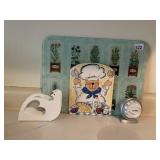 MIRRO KITCHEN TIMER, CAT CHEF PLAQUE, HERB GLASS