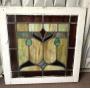 STAINED GLASS WINDOW, WOOD FRAME, STYLIZED