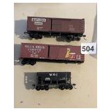 THREE MODEL TRAIN FREIGHT CARS, WRC GONDOLA,