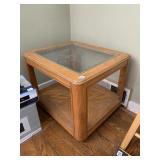 WOOD SIDE TABLE WITH GLASS TOP