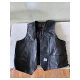 M M LEATHER GOODS BLACK LEATHER VEST, SNAP FRONT,