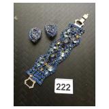 VTG BLUE RHINESTONE CUFF BRACELET AND MATCHING