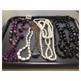VTG BEADED NECKLACES, INCLUDES PURPLE TASSEL