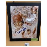 PETE ROSE SIGNED T. RONEY BASEBALL PRINT, FRAMED.