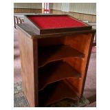 CUSTOM MADE PODIUM W/ RED FABRIC TOP W/ 3 SHELVES