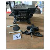 CAST IRON MINIATURE STOVE, EMBOSSED "QUEEN", W/