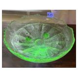 STAG & HOLLY PATTERN URANIUN FOOTED BOWL