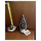 FLOCKED MINIATURE CHRISTMAS TREE, ART GLASS