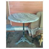MARBLE TOP BISTRO TABLE, CAST IRON BASE, ROUND