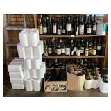ASSORTED WINE BOTTLES, STYROFOAM WOODEN CRATE.