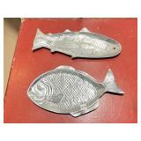 (2) METAL FISH SERVING TRAYS, ONE W/ INSET STONE