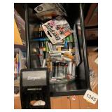 ASSORTED BATTERIES, CHARGER, STAPLERS, AND OFFICE