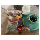 CHRISTMAS TREE STAND, HORSESHOES, CLOTHES PINS,