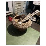 WOVEN WICKER PEDESTAL BASKET W/ BUNDLE OF TWIGS