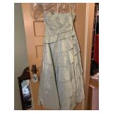 PALE GREEN STRAPLESS EVENING GOWN, PLEATED