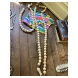 WOOD BEAD GARLAND W/ TASSEL ENDS, MULTICOLORED