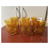 AMBER CRACKLE GLASS VOTIVE HOLDERS (6).