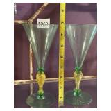 ART GLASS GOBLETS (2), GREEN BOWL, YELLOW TWISTED