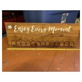 WOODEN WALL SIGN W/ METAL HOOKS, ENJOY EVERY