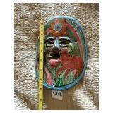 PAINTED TERRACOTTA MASK, FLORAL AND ANIMAL MOTIF,