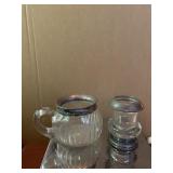 STERLING RIMMED GLASS CREAMER AND SUGAR BOWL