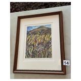 KARIN SHELTON PRINT, BLUE SAGE, 13/500, FRAMED.