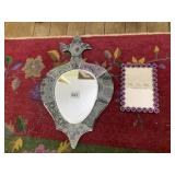 DECORATIVE WALL MIRROR W/ LACE PATTERN BORDER,