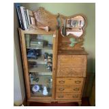 OAK DROP-FRONT SECRETARY DESK, GLASS DOOR