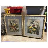 PR FLORAL PRINTS, SIGNED SUE, GILT FRAMES W/ BLUE