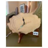 ASYMMETREE WOOD SLICE WALL CLOCK, NATURAL FINISH,