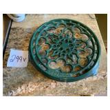 LE CREUSET CAST IRON TRIVET, GREEN ENAMEL FINISH,