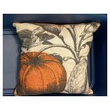 DECORATIVE PUMPKIN PRINT PILLOW, DOWN FILLED.