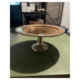 METAL CAKE STAND, PEDESTAL BASE, BEADED RIM