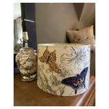 TABLE LAMP, CLEAR GLASS BASE FILLED W/ ASSORTED