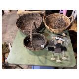 WOVEN BASKETS (3), WOODEN CHALKBOARD SIGNS (10),