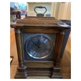 KHERN MANTEL CLOCK, WOOD CASE, BRASS HANDLE,
