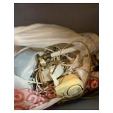 ASSORTED ELECTRICAL CORDS, LAMP PARTS, AND TIMER.